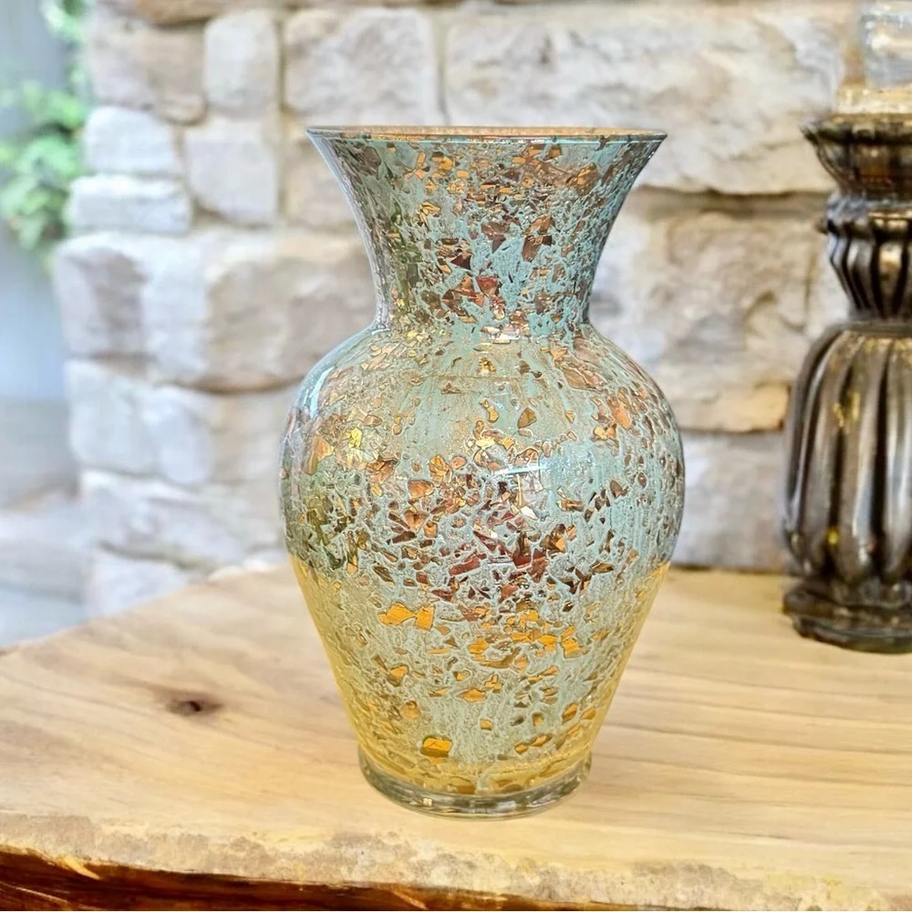 Signed Hastey Cat 1999 24k Gold Fused Art Mosaic Glass Vase